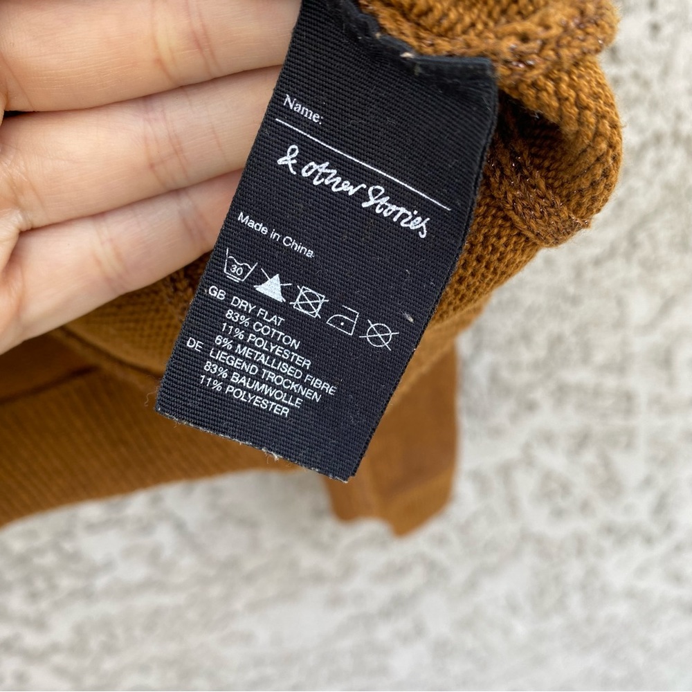 & OTHER STORIES Brown Long Sleeve Cotton Crewneck Sweater - Picture 5 of 9